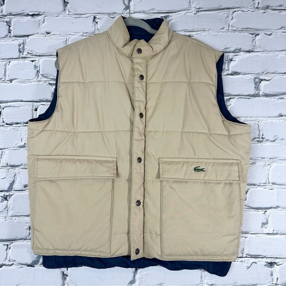 Lacoste Men’s Vintage Puffer Vest Reversible Tan Blue Size Large Cotton Blend - Picture 4 of 15